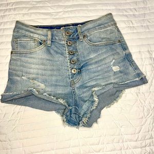 Distressed denim shorts